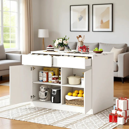 Kitchen Island with 2 Storage Drawers & Adjustable Shelves