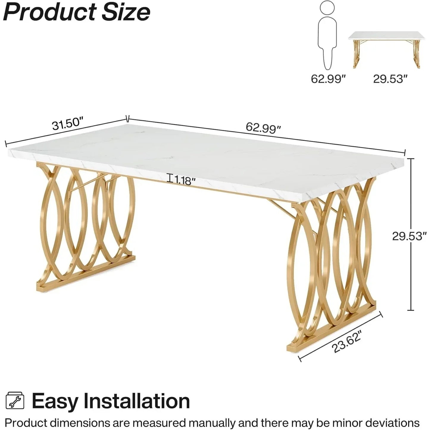 Faux Marble Modern Dining Table with Golden Geometric Legs