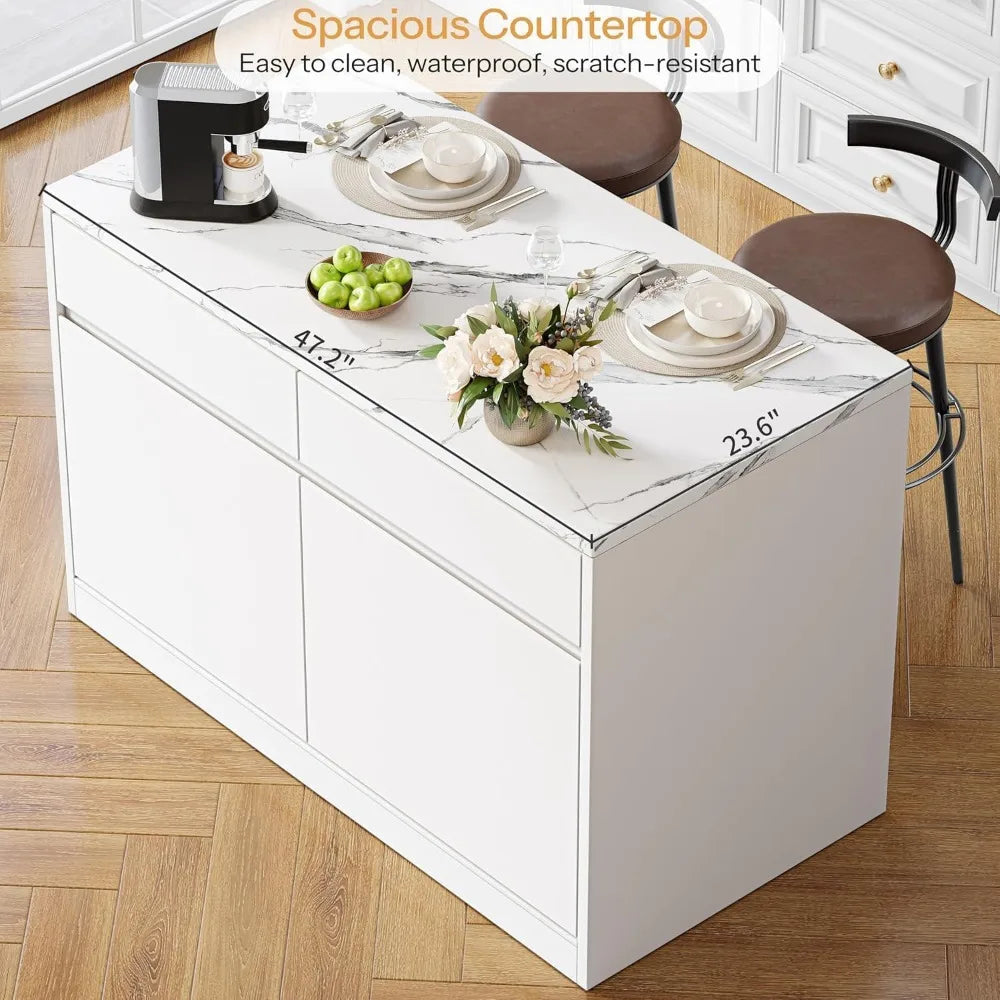 Kitchen Island with 2 Storage Drawers & Adjustable Shelves