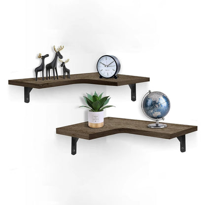 Decorative Corner Floating Storage Shelves, Rustic Wood