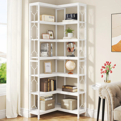 7-Tier Corner Bookshelf with Open Display Shelves