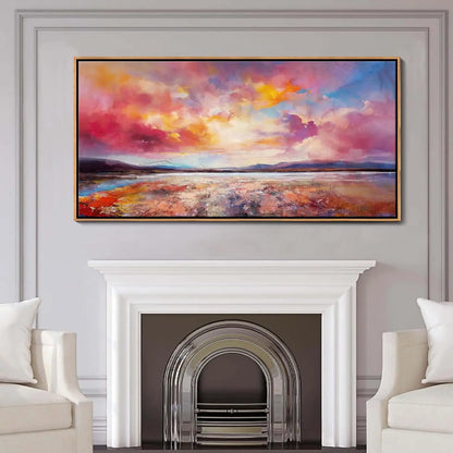 Large 40" x 20" Canvas Wall Art, Framed Sunset Seascape