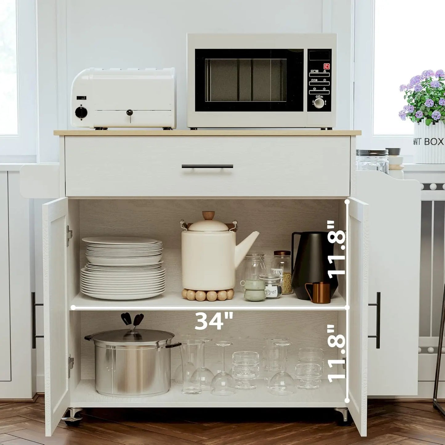 Rolling Kitchen Island with Drop Leaf & Spice Rack Shelf