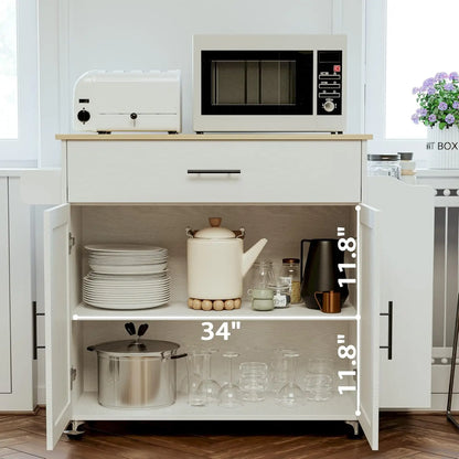 Rolling Kitchen Island with Drop Leaf & Spice Rack Shelf