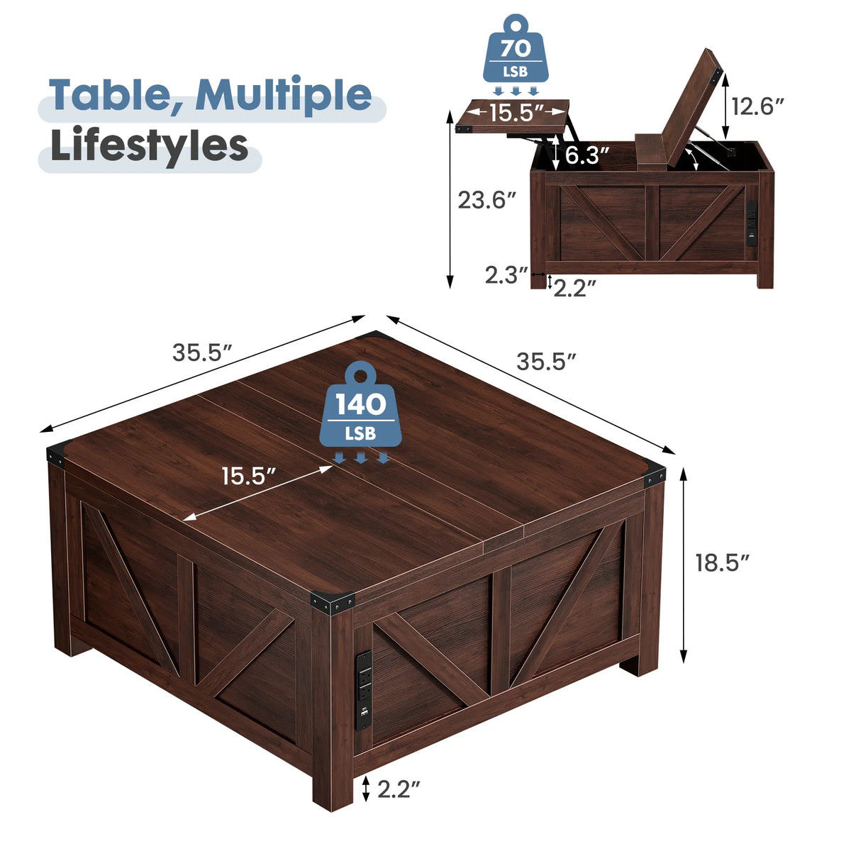 Lift Top Coffee Table with Charging Station