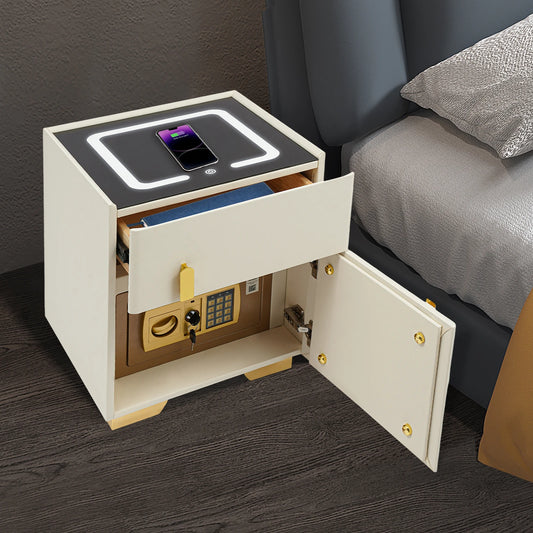 Smart Nightstand w/ Drawer, Safe & Wireless Charging