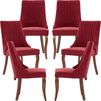 Set of 6 Velvet Upholstered Dining Chairs with Wood Legs