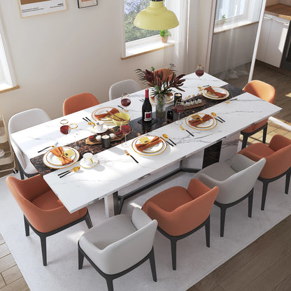 71" Large Rectangular Family Dinner Table with Marble Color, Wood Tabletop & Metal Leg