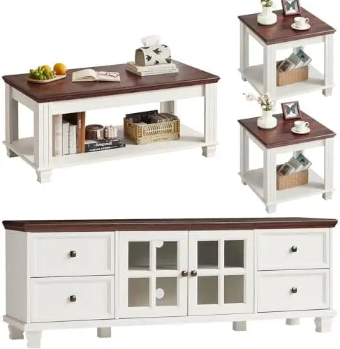 4-Piece Farmhouse TV Stand and Coffee Table Set