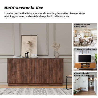 60" Walnut Sideboard Buffet Cabinet w/ Hexagon Textured Doors