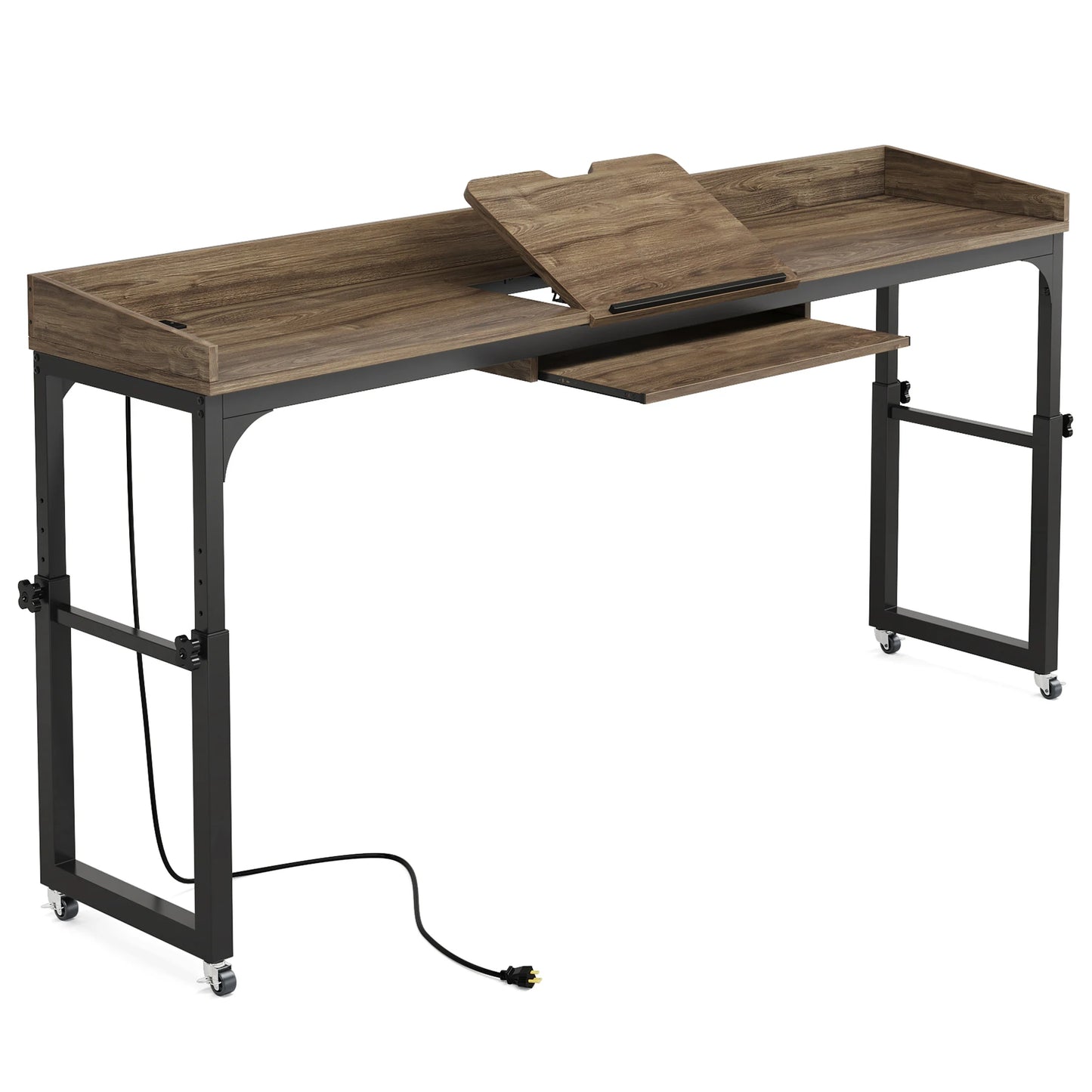 Queen Size Over Bed Desk with Adjustable Tilt Stand & Wheels