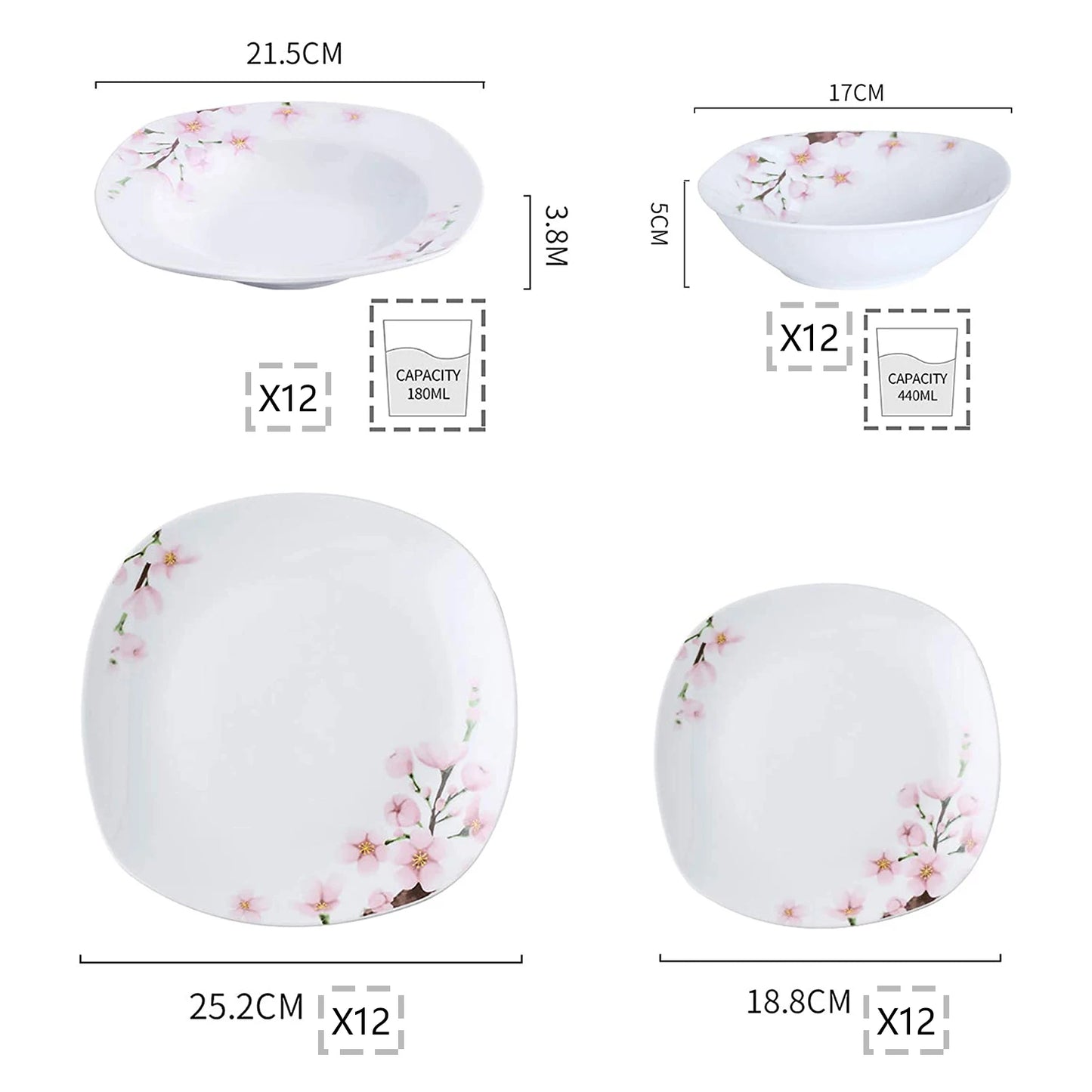 Porcelain Ceramic Tableware Dinner Plate Set for 6/12 Person