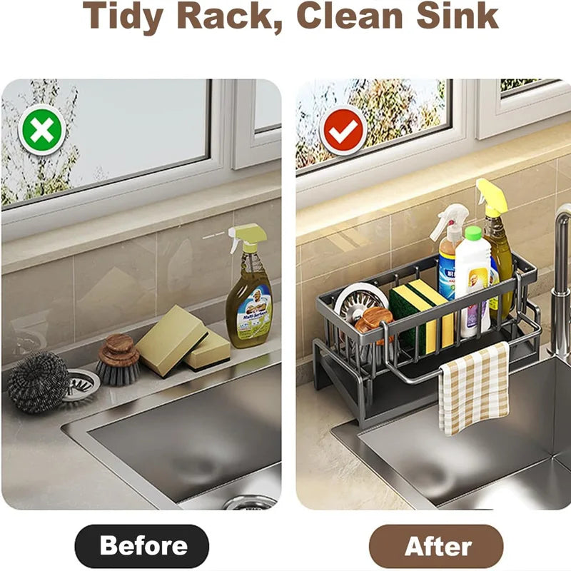 Kitchen Sink Organizer Carbon Steel with Tilted Water Tray