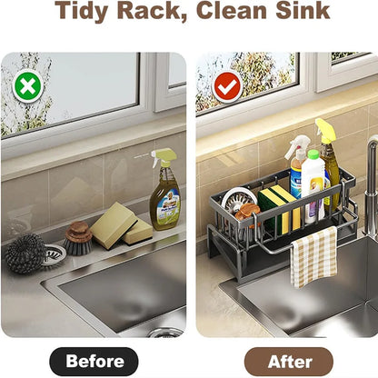 Kitchen Sink Organizer Carbon Steel with Tilted Water Tray