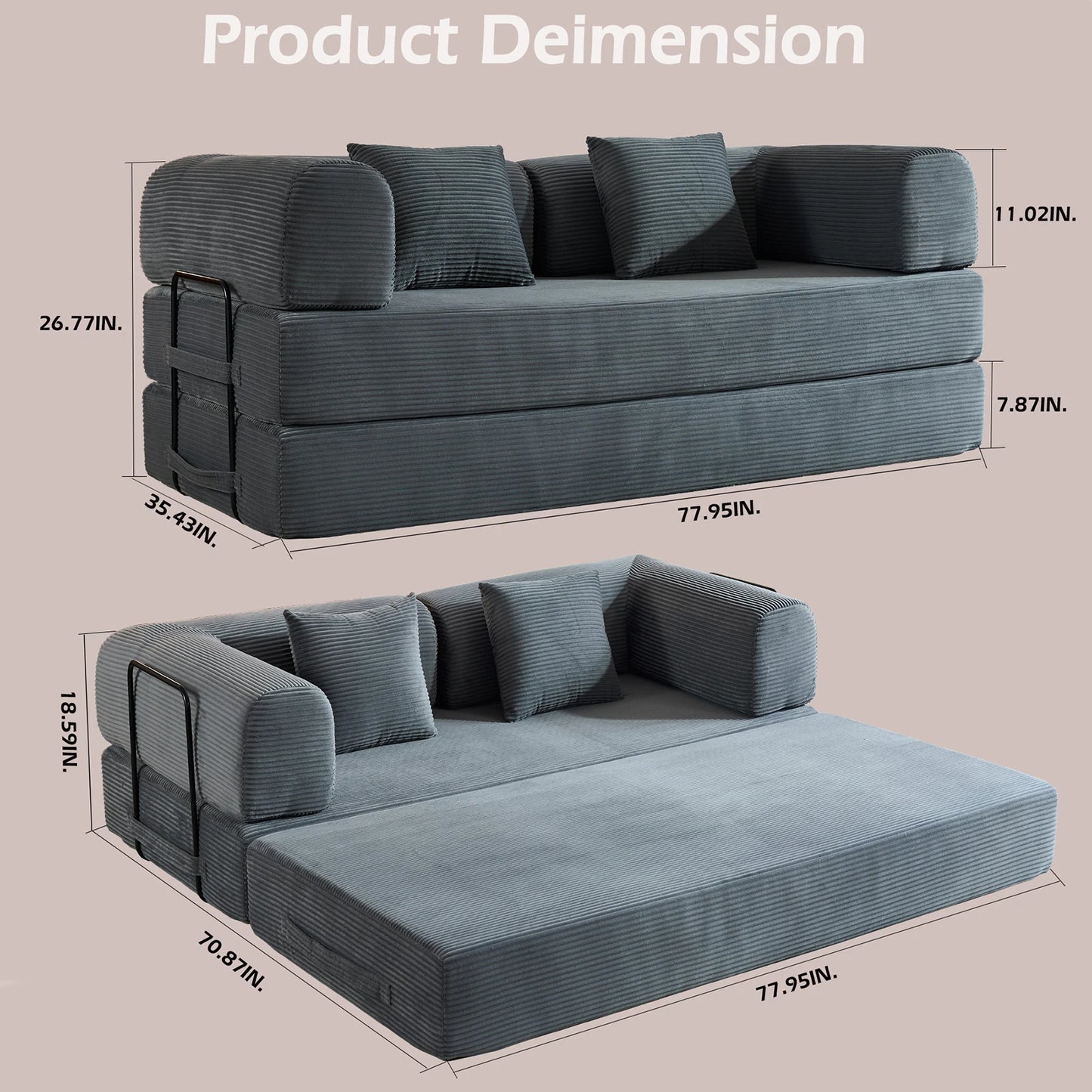 Oversized Corduroy Futon Floor Couch for Small Spaces