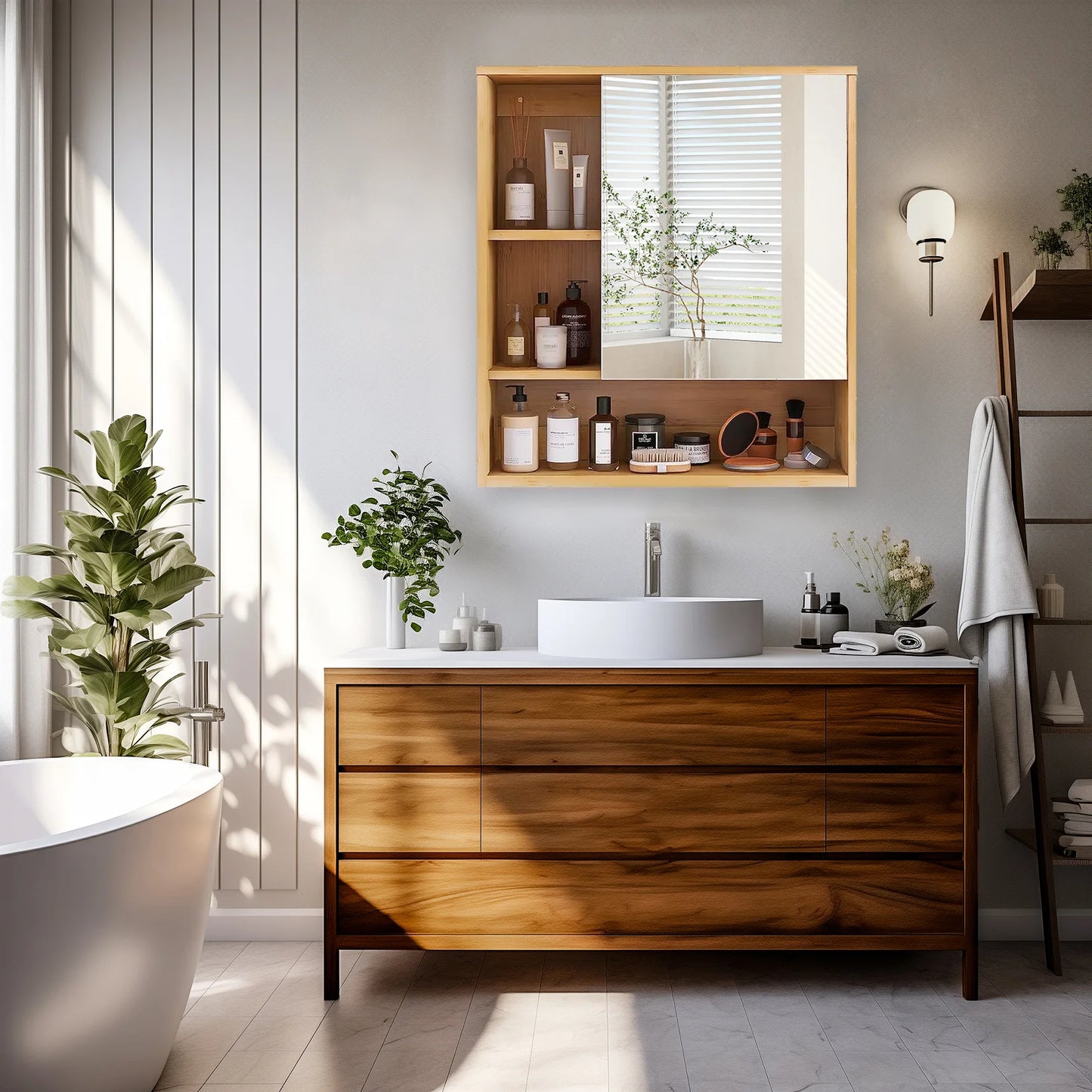 Bamboo Bathroom Medicine Cabinet with Mirror & Shelves