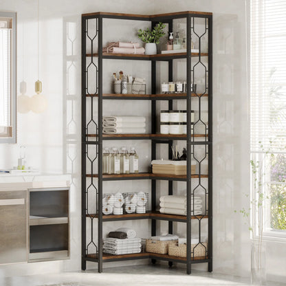 7-Tier Corner Bookshelf with Open Display Shelves