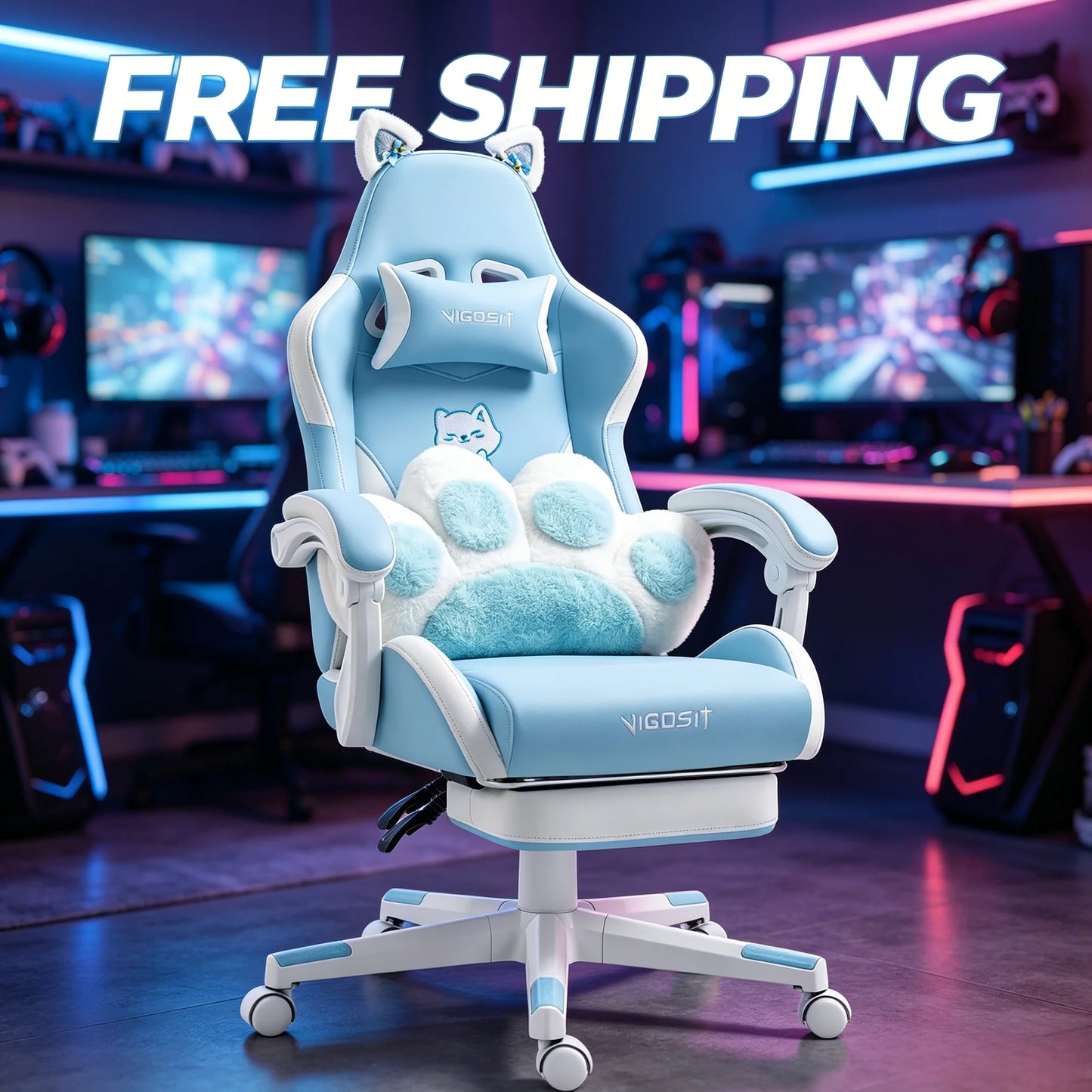 Ergonomic Computer Chair with Footrest, Headrest & Lumber Support