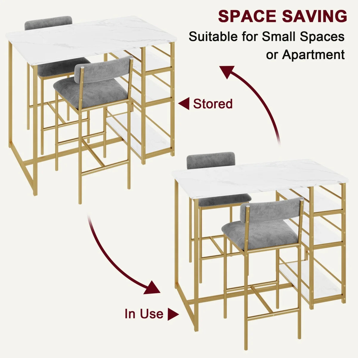 2-Person Dining Table Set with 2 Chairs & 3 Storage Shelves