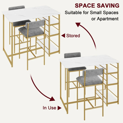 2-Person Dining Table Set with 2 Chairs & 3 Storage Shelves
