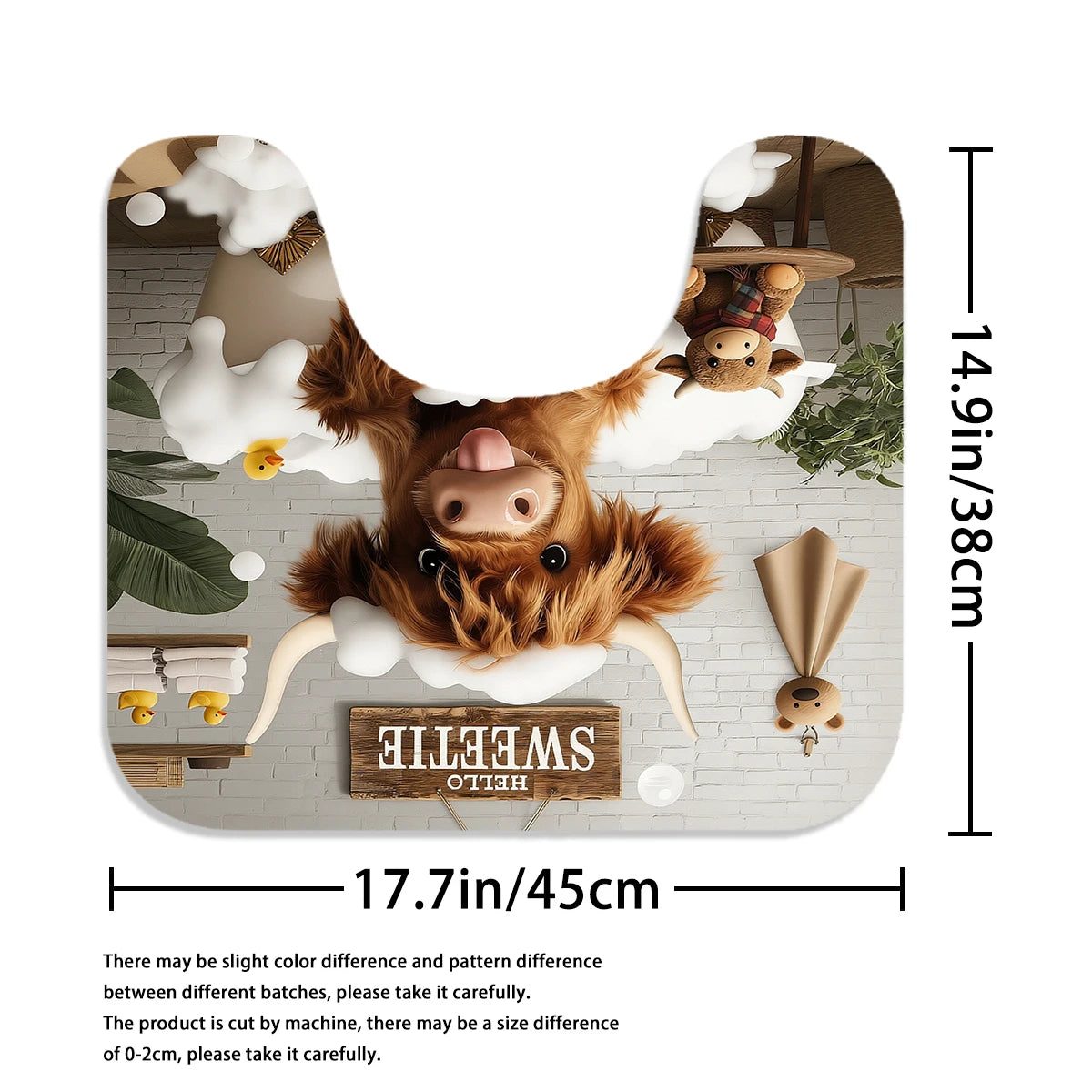 4Pcs Cute Highland Cow Shower Curtain Set with Hooks