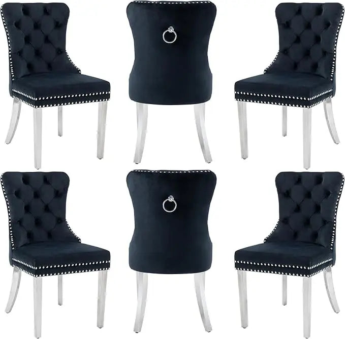 Velvet Dining Chairs Set of 6 with Wood Legs
