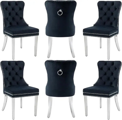 Velvet Dining Chairs Set of 6 with Wood Legs