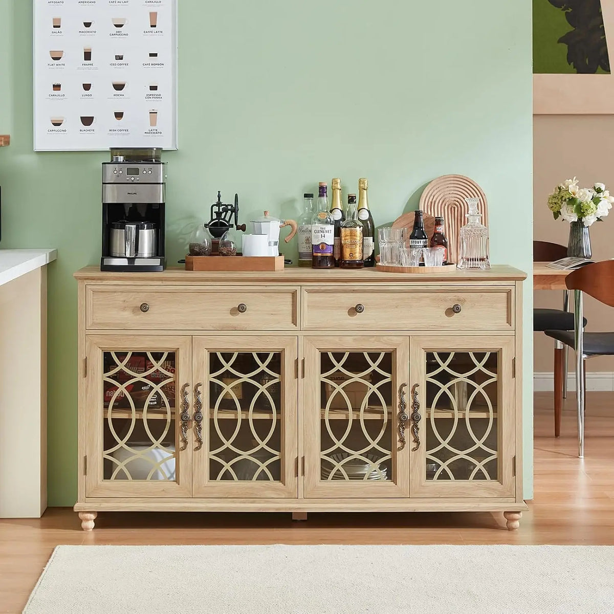 Farmhouse Sideboard Cabinet with Glass Doors