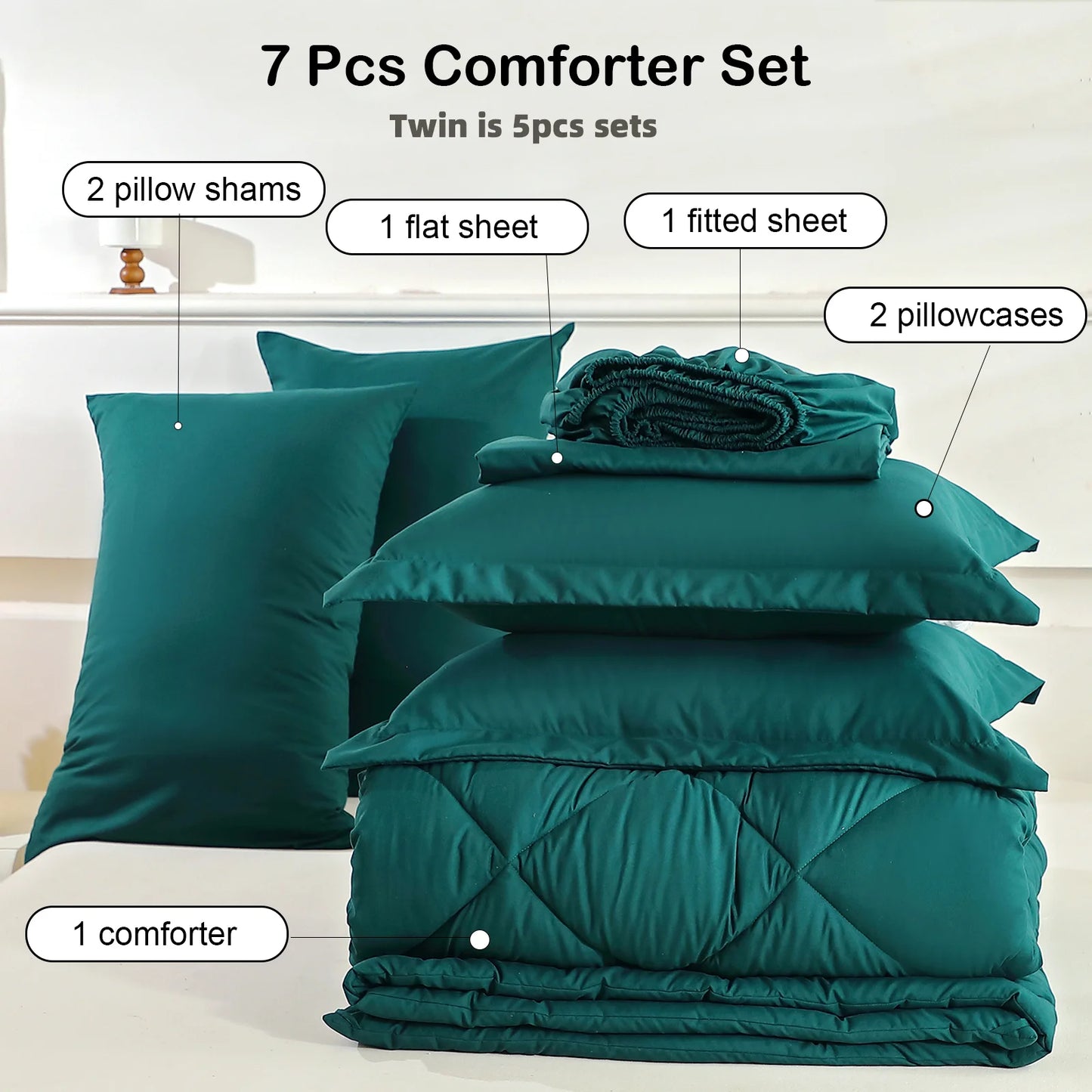 5pcs/7pcs Twin, Full, Queen, King, Bedding Sets with Comforter