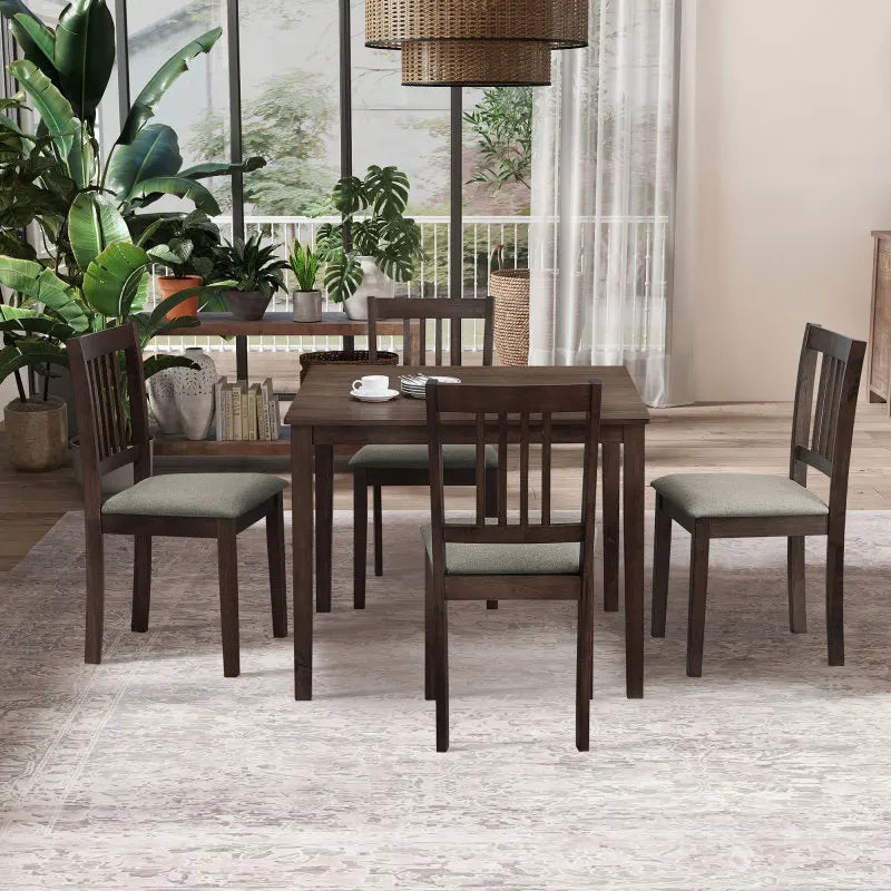 5-Piece Wood Dining Set with Cushioned Chairs