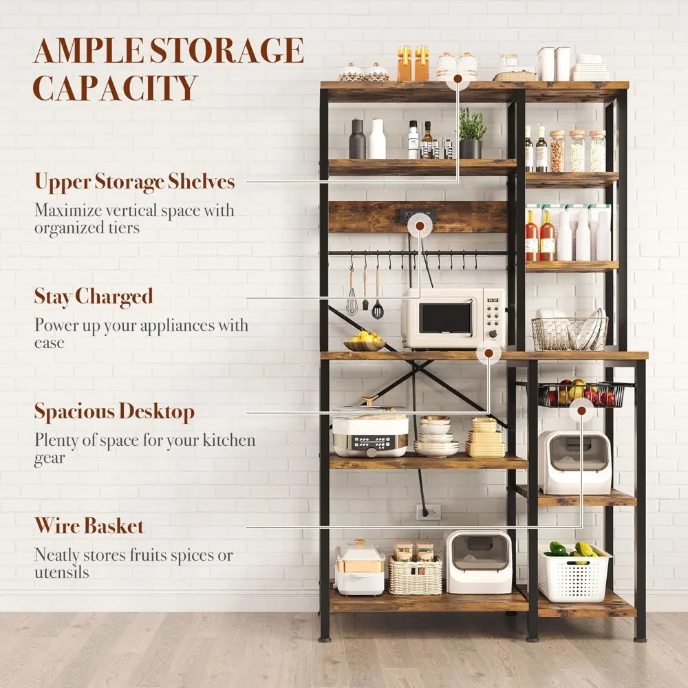 6-Tier Kitchen Bakers Rack with Storage & Power Outlet