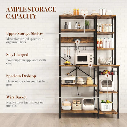 6-Tier Kitchen Bakers Rack with Storage & Power Outlet