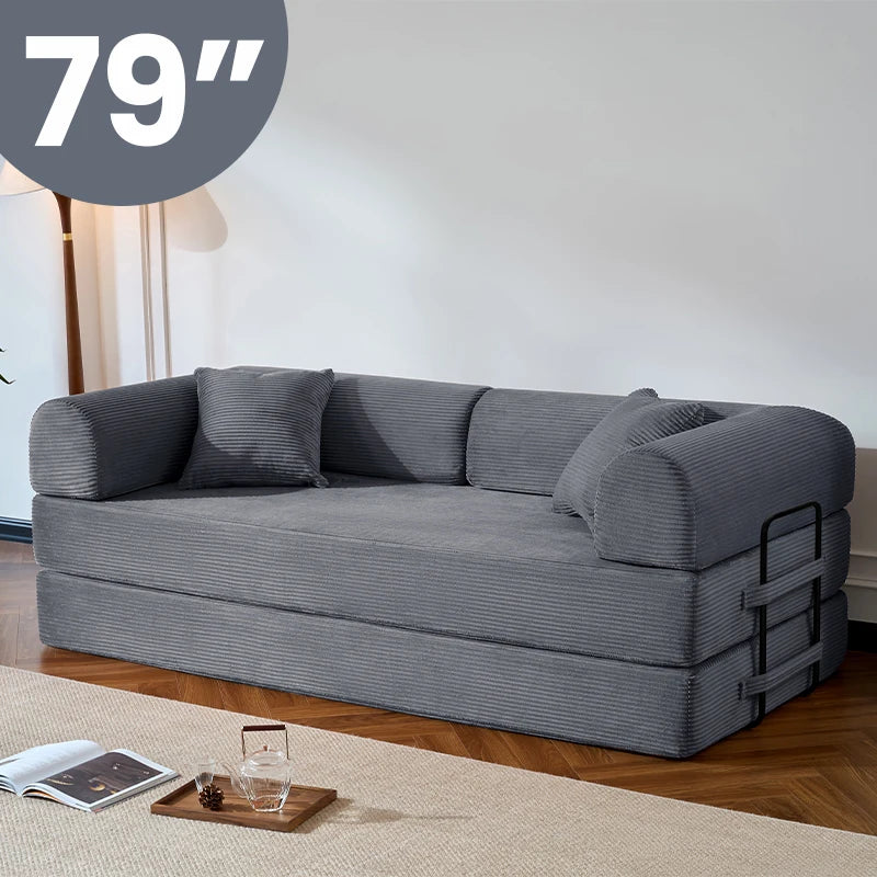 79’’ Corduroy Upholstered Folding Convertible Sofa Bed