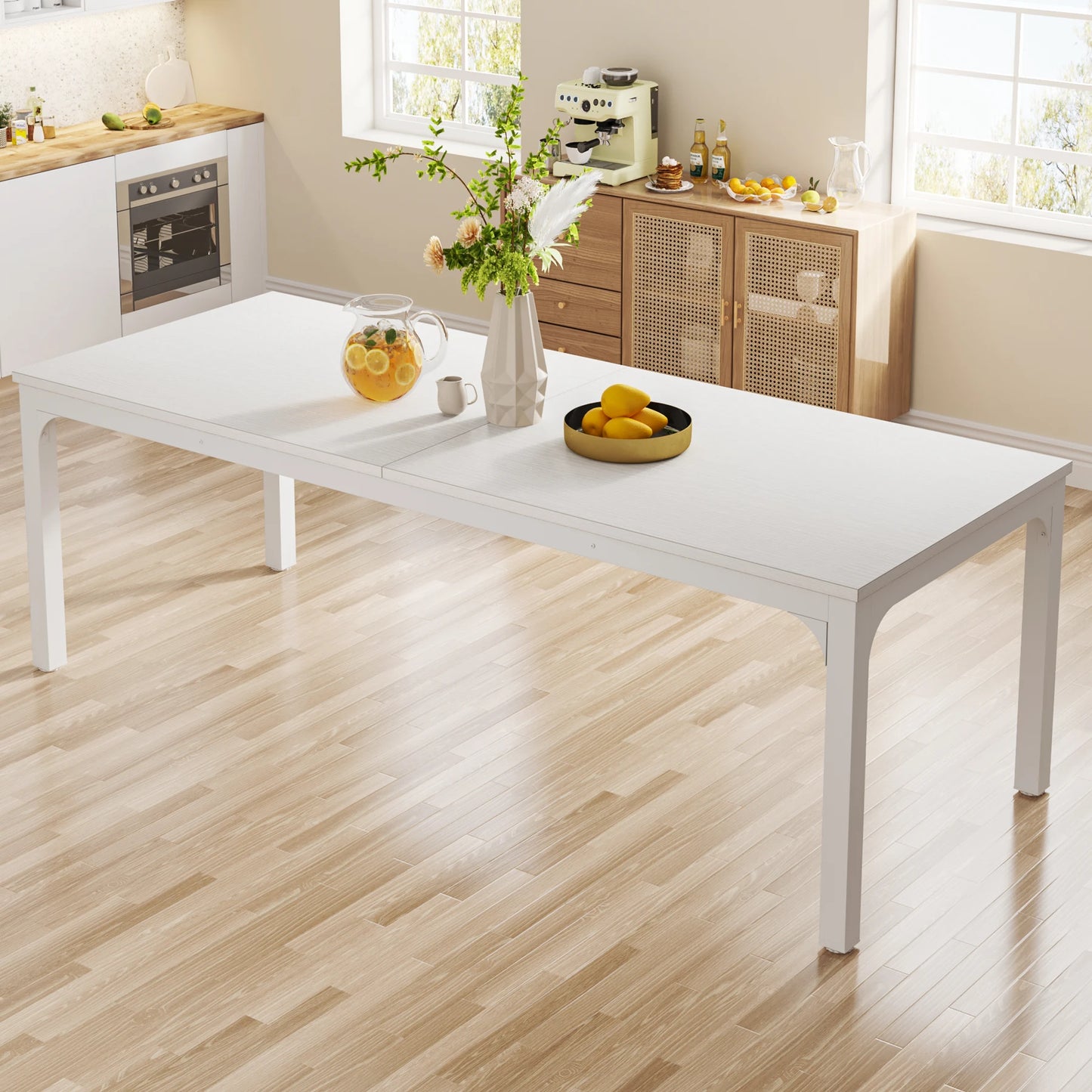 Long Rectangular Rustic Wood Dining Table for 6-8 People