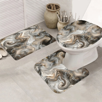 4 Pcs/Set Brown Marble Swirl Shower Curtain Bathroom Set