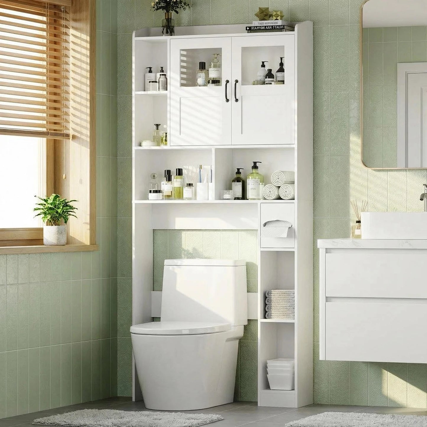 Over Toilet Storage Cabinet with Glass Door