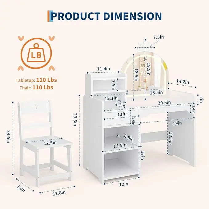 2 in 1 Princess Makeup Vanity Desk & Chair