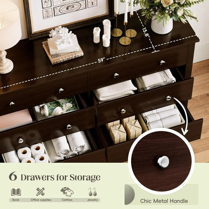Wide Chest of Drawers with 6 Storage Drawers