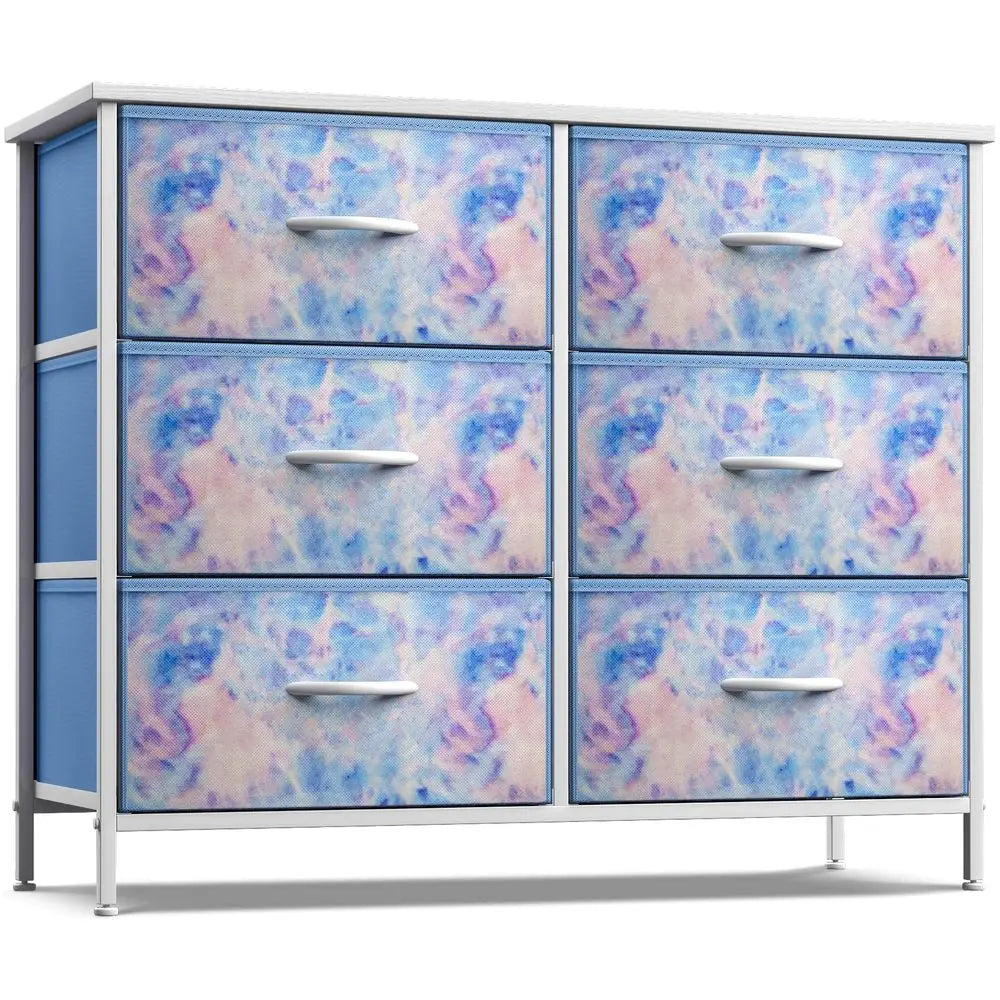 Kids Dresser with 6 Drawers, Steel Frame, Wood Top