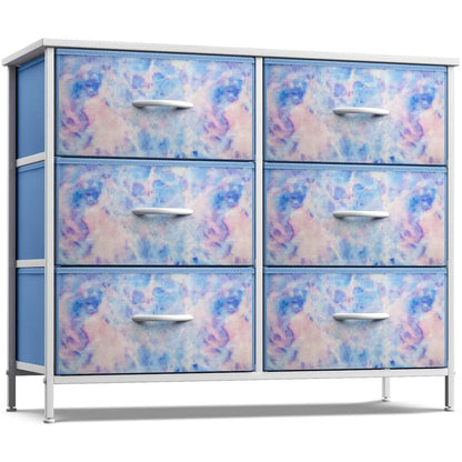 Kids Dresser with 6 Drawers, Steel Frame, Wood Top