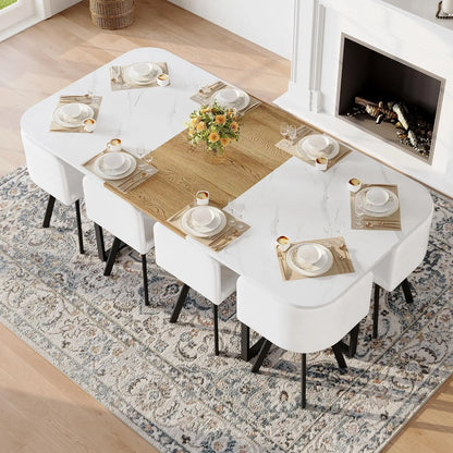 9-Piece Space-Saving Two-Tone Wood Grain Dining Table Set