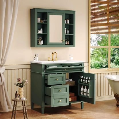 36" Bathroom Vanity Set with Mirror, Cabinet & Single Sink