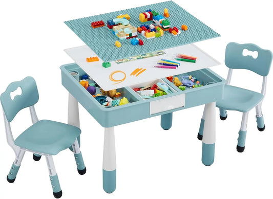 4 in 1 Kids Activity Table and 2 Chairs Set for Kids Ages 3-10