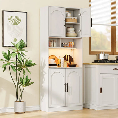 Tall Kitchen Hutch Bar Cabinet with Microwave Stand & LED light