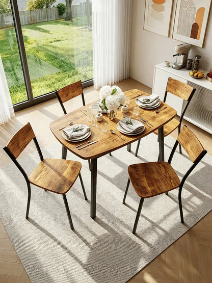 5 Piece Dining Table Set For 4 with Storage Shelf