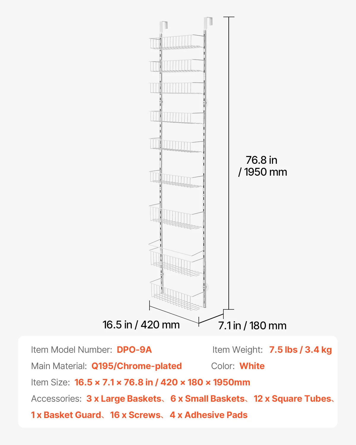 Heavy-Duty Steel 6/8/9/10 Tier Over the Door Pantry Organizer