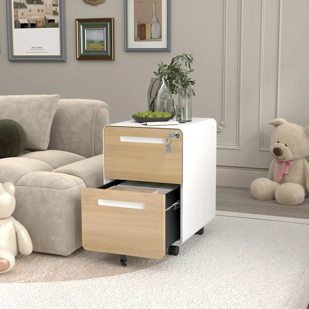 Locking 2-Drawer Metal Rolling Under Desk File Cabinet