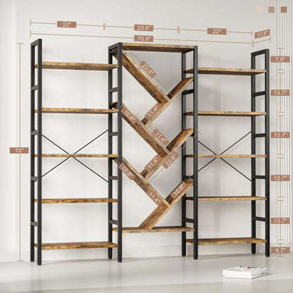 Large Wooden Bookcase with 17 Open Display Shelves