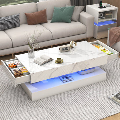 Double-Layer Coffee Table with LED lights & 2 Storage Drawers