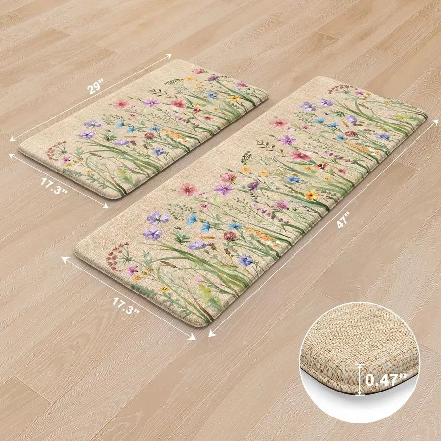 Anti Fatigue Floral Kitchen Mat Sets of 2 are also Non-Slip & Cushioned